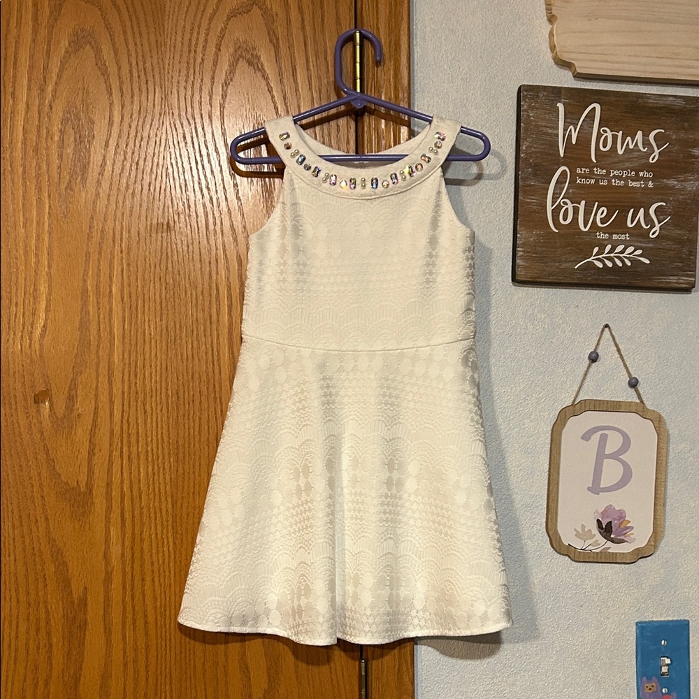 Place White Dress with Embellished Neckline